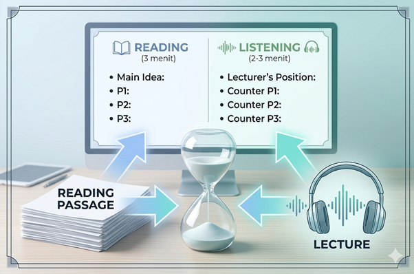 TOEFL iBT: Cara Membuat Outline 2 Menit untuk Integrated Writing (Sintesis Bacaan & Audio)